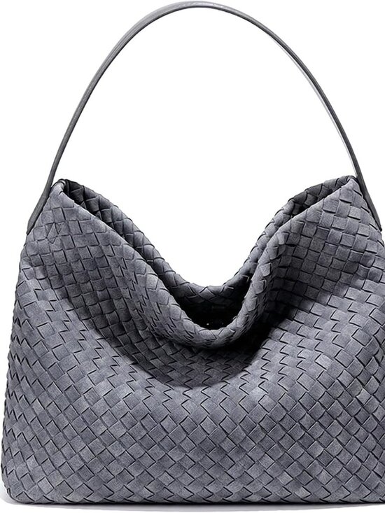 Handbags - Suede Woven Tote Bag Braided Handbag Shoulder Purse For Women Large Hobo Satchel